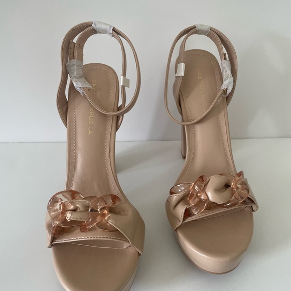 Nude chain link detail block stiletto heel | evening stiletto | size 9 - Picture 4 of 9